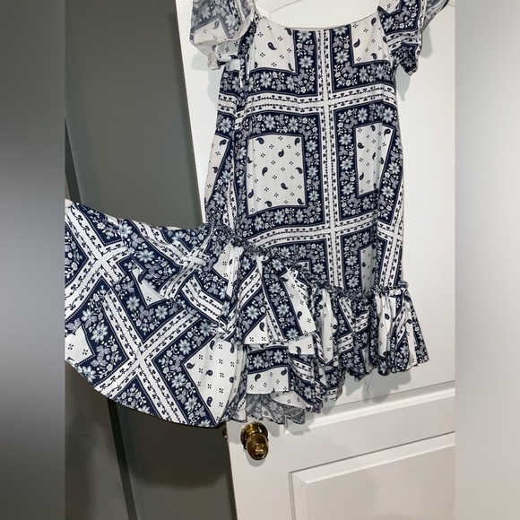 New! Cinq a Sept Minella Bandana-Print Patchwork Ruffle Dress 💙 size 4 - Picture 12 of 13